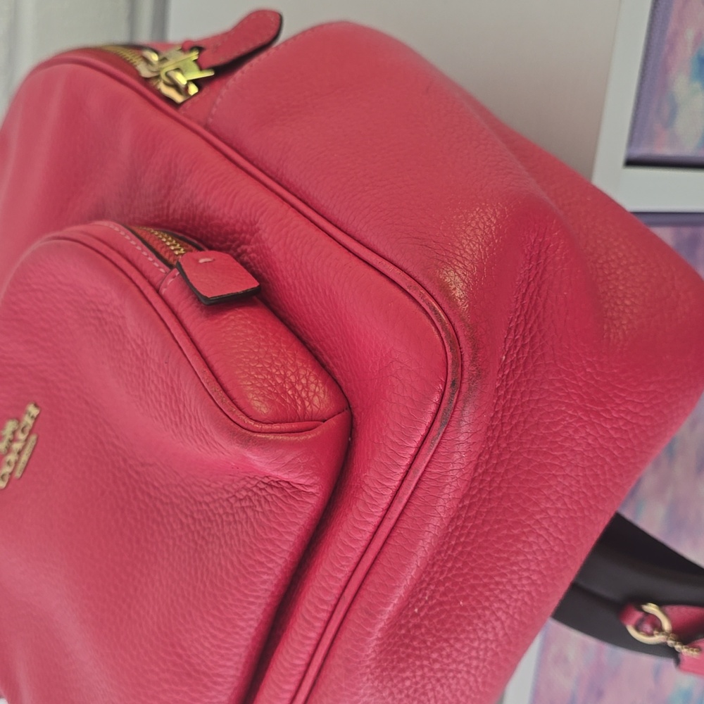 Coach Pink Pebbled Leather Backpack with Gold-Tone Hardware - Picture 15 of 16